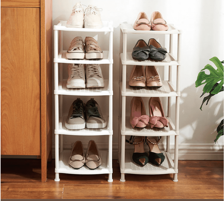 White Plastic 10 Tier Slim Portable Detachable Shoe Rack Storage Organizer.